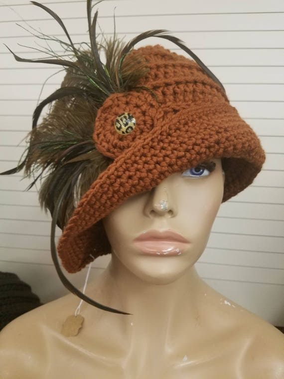 Rust Cloche Hat With Feathers rust 