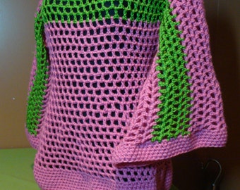 Crochet Pullover - Pink and Green -  Sorority Colors - Custom Colors Available