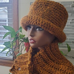 Top Hat Cap Shades of Rust and Gray....Flecked Yarn Premium Acrylic Crochet Hat and Scarf image 10