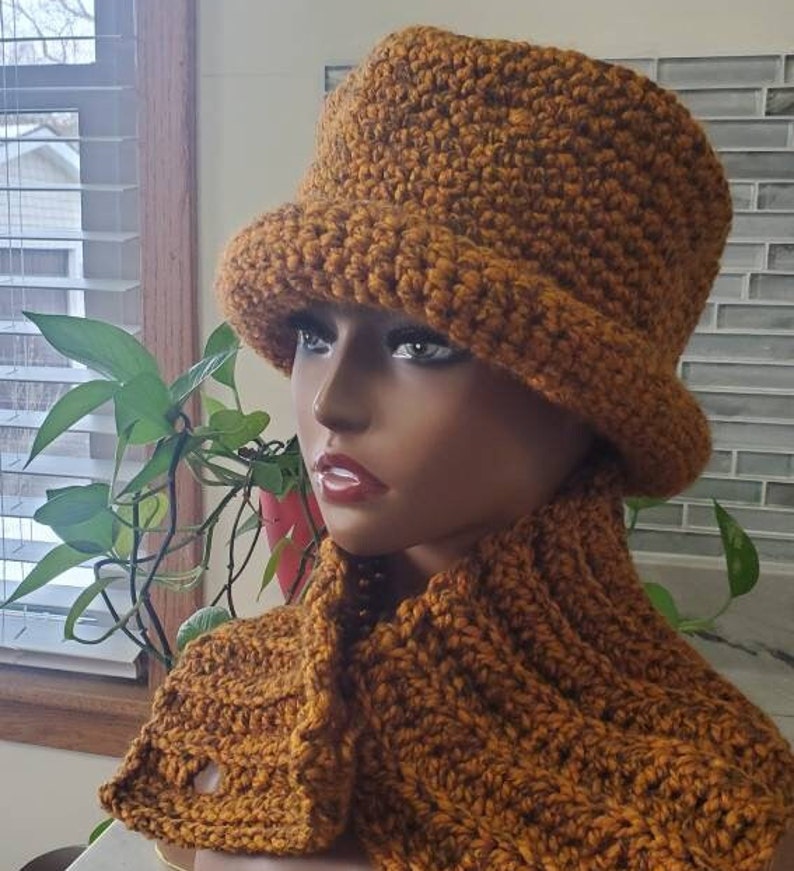 Top Hat Cap Shades of Rust and Gray....Flecked Yarn Premium Acrylic Crochet Hat and Scarf image 10