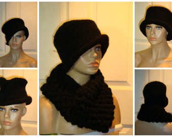 Black Hat and Neckwarmer / Cowl / Infinity Bubble Set