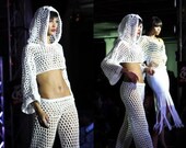 All White Hooded Beach Pants Set - Swim Suit Coverup - Unisex