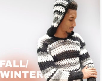 Black Men's Sweater - Hoodie - Warm and Stylish-Pullover -Custom Colors available