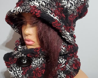 Orange Blend Chenille Hat Set  -  Hat  and  Neckwarmer -  Crochet Hat Set - WInter Wear - Crochet Bucket Hat