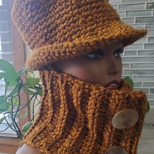 Top Hat Cap Shades of Rust and Gray....Flecked Yarn Premium Acrylic Crochet Hat and Scarf image 8