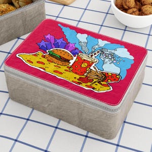 Bolsa de almuerzo para niños vibrante, divertida bolsa de papel para almuerzo escolar, diseño de comida colorida, regalo perfecto para niños, solución de almuerzo ecológica, parte posterior