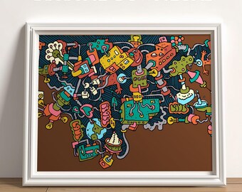 Descarga digital: Arte caprichoso "Aprendizaje automático en marrón" / Imprimible hasta 30 x 34 pulgadas