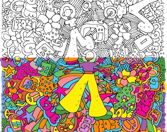 Página para colorear de estilo vintage: Diseño retro y original "Nuevo Mundo" (Descarga digital, tamaño de impresión 11x15)