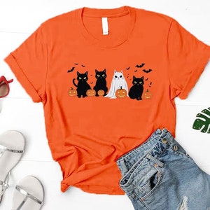 Halloween Cat Shirt, Ghost Shirt, Ghost Cat Shirt, Happy Halloween, Retro Spooky Season, Black Cat Shirt, Spooky Cat Shirt