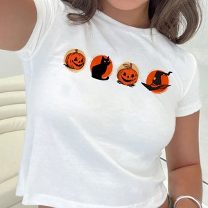Maglietta per neonati di Halloween ispirata al vintage, maglietta per neonati con mamma gatto, maglietta con grafica retrò di Halloween, maglietta per neonati con strega, gattino, stagione delle zucche per l'autunno