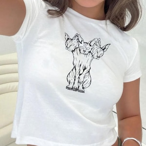Three-Headed Black Cat Baby Tee: Spooky Y2K Style