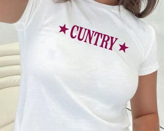 Cuntry Y2K Baby Tee: Western Cowgirl Rodeo Shirt