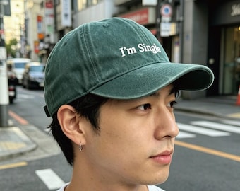 Gepersonaliseerde grappig I'm Single vintage hoed, geborduurd humorcitaat unisex verstelbare pet, verlovingscadeau voor haar