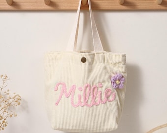 Personalized Corduroy Handbag, Custom Name Tote Bag, Baby Shower Gift