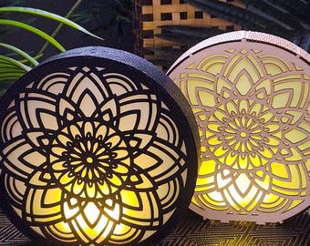 Luminária LED Mandala, Luminárias para Meditação, Luminárias para Estúdio de Yoga, Luminária Boho, Lanternas com Corte a Laser, Luzes Noturnas
