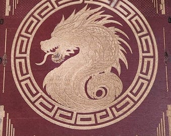 ANCIENT DRAGON Heirloom Wooden SCRABBLE Set, Coffee Table Game, Game Night Board, Housewarming Gift, Family Keepsake, Ready To Ship