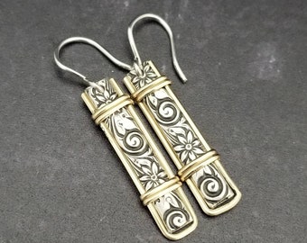 Wild Flower Drop Earrings, Sterling Silver with Gold Wire Wrapped Accents, Made To Order