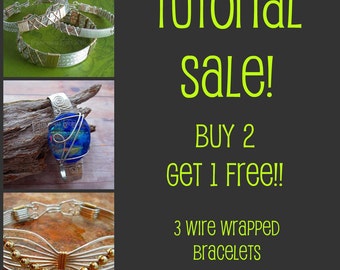 TUTORIAIS DE JOIAS, Pacote com Três Tutoriais de Pulseiras com Arame Enrolado - Pulseiras Borboleta, Clássica com Arame Enrolado e Pulseiras Cabochão de Formato Livre, Download Instantâneo