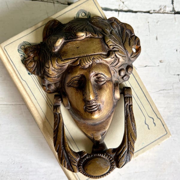 Antique Victorian Grecian Goddess Brass Door Knocker