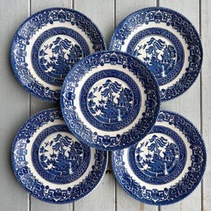 Vintage Willow Blue & White English Ironstone Small Plates