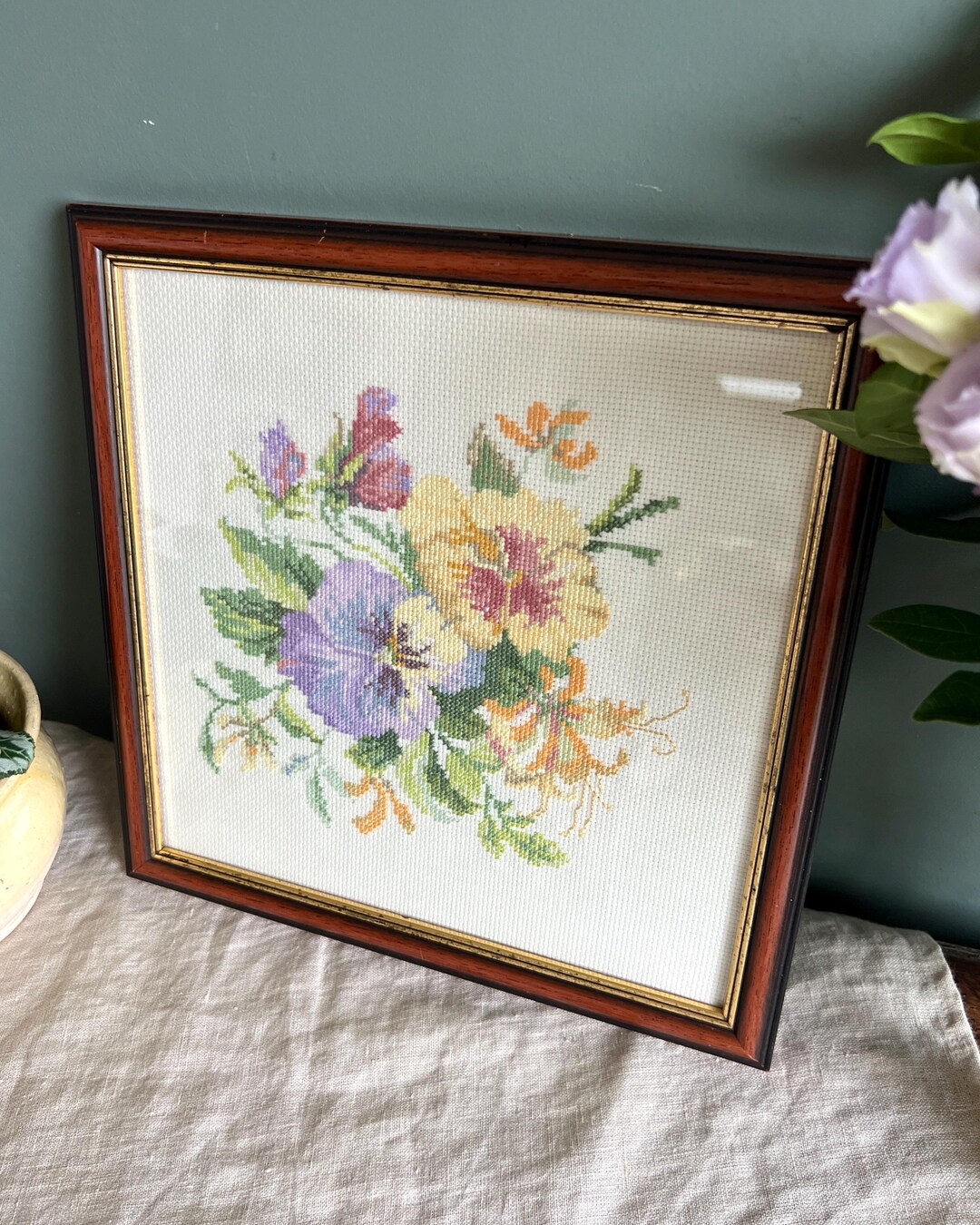 Vintage Framed Floral Needlepoint Wall Art - Etsy