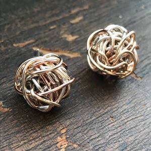 Tri Tone Studs, Tri Tone Love Knot Stud Earrings, TRI GOLD, #Love Knot Jewelry Bridesmaids Gifts Briday Jewelry