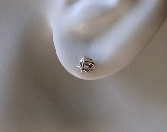 Tiny Sterling Silver Love Knot Studs: Minimalist Earrings