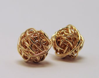 14kt Gold Filled Love Knot Stud Earrings: Hand Woven Gift for Mom Mothers Day Gift