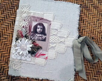 altered composition book - fabric covered journal - NO054