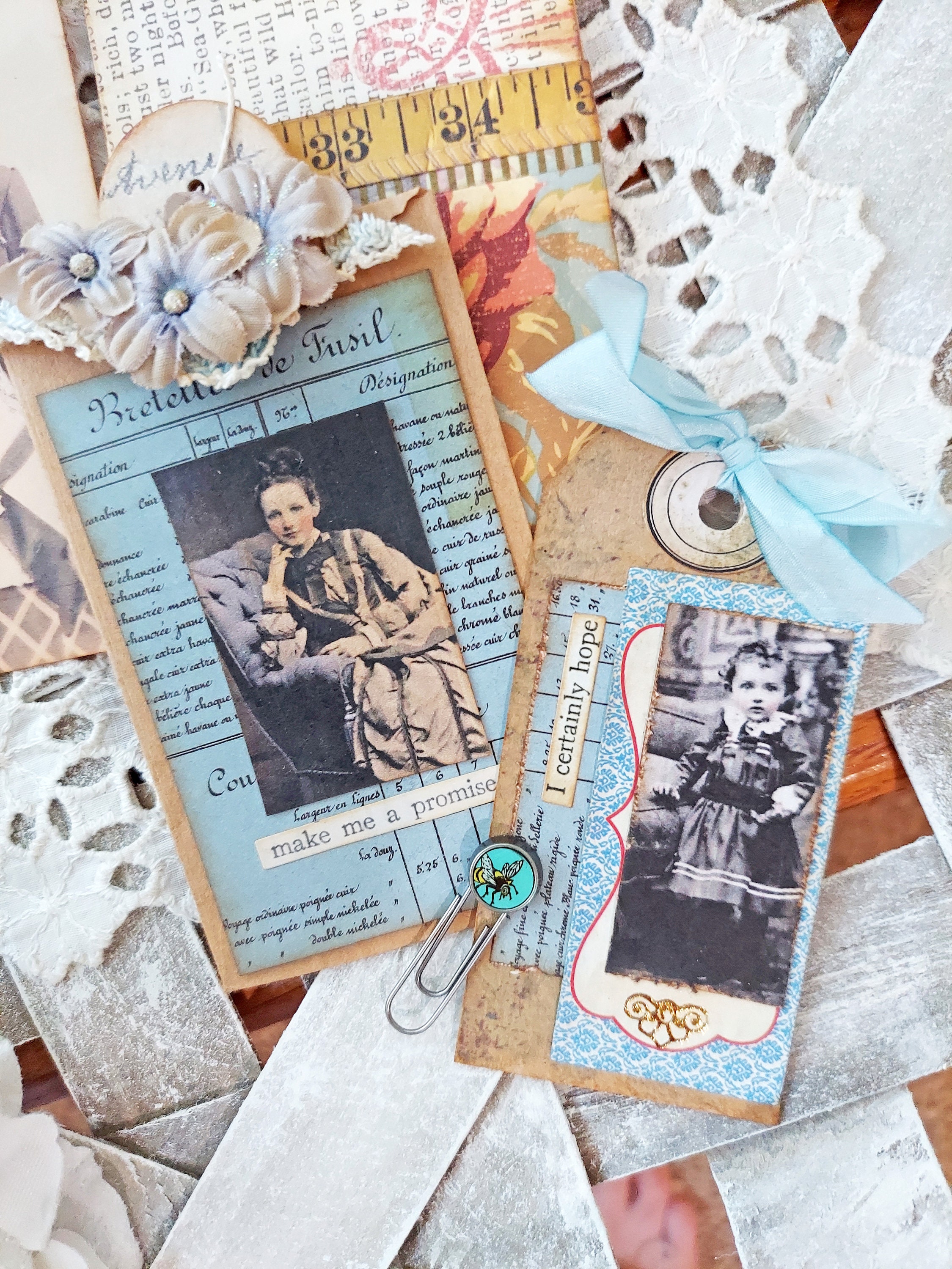 Handmade Junk Journal Tags and Tucks - Vintage and New Bits - One of a ...