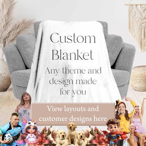 Personalised Photo Name Logo Blanket For Family Pet Photo Memorial Throw Blanket, Kids Birthday Gift Custom Cartoon Character Design