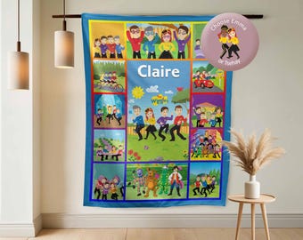 Wiggles Blanket, Personalised Kids Bedding, Custom Name Gift, Colourful Baby Throw