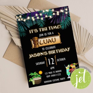Invitation hawaïenne numérique personnalisée Luau Invitation Tiki fête d'anniversaire modèle modifiable