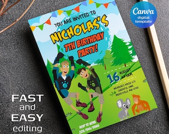 Wild Kratts Birthday Invitation: Safari Animals Party, Editable Canva Template (5x7)