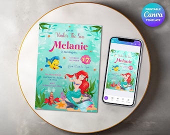 Ariel Birthday Invitation: Under the Sea Party, Editable Template (Digital Download)