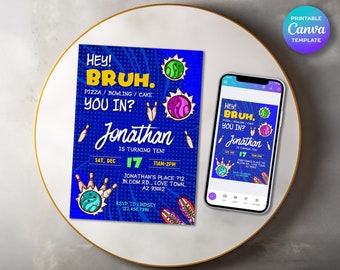 Gamer Boy Birthday Invitation: Bruh Theme, Teens Party (Printable Canva Template)