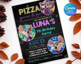 Chuck-E-Cheese Birthday Invitation Template: Editable Mouse Party (Digital Download 5x7" )