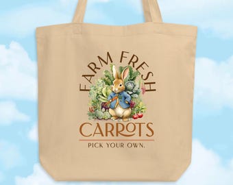 Peter Rabbit Tote: Beatrix Potter bag, Beatrix Potters World gift, Vintage bunny tote, Cotton canvas tote, Cute grocery bag