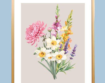 Personalized Birth Flower Print: Birth Flower Family Bouquet, Custom Mothers Day gift, Birthday gift, Personalized wall art for Mom