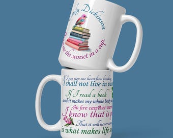 Emily Dickinson Mug: Poetry Gift with Emily Dickinson Quotes, Literary Gift for Literature Wildlife and Nature Lovers, American Poems Mug