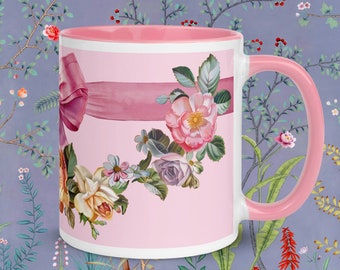 English Rose Mug: Jane Austen Inspired Gift, Romantic Regency Gift for Tea Lovers, Pink Floral Coffee Cup