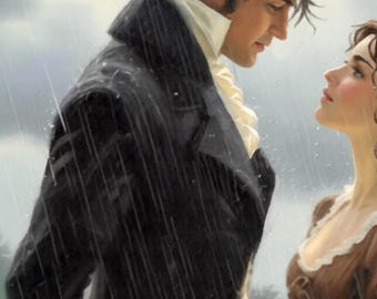 Pride and Prejudice Print: Jane Austen gift, Mr. Darcy art print, Jane Austen art, Elizabeth Bennet gift, Romantic art for Jane Austen fans