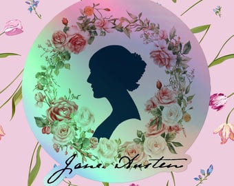 Jane Austen Sticker: Literary sticker for Jane Austen fans, Jane Austen books gift, Book lover gift, Cute Bookworm gift, Holographic sticker