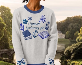Pride and Prejudice Sweater: Bookish knitted clothing, Jane Austen clothing for booklover, Jane Austen sweater for bookworms, Obstinate girl