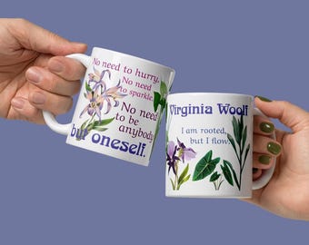 Virginia Woolf Mug: English Literature Gift with Virginia Woolf Quote, Bloomsbury Group Gift, , Cute Bookish Mug, Botanical Art Nouveau Mug
