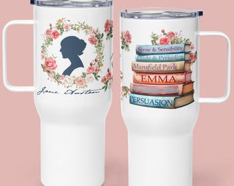 Jane Austen Travel Mug: Stainless Steel Tumbler for Austen Book Lovers, Regency Tumbler, Literary Gift for Bookworm Bookish Gift