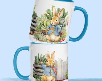 Peter Rabbit Mug: Beatrix Potter coffee cup, Peter Rabbit pottery, Vintage style bunny coffee cup