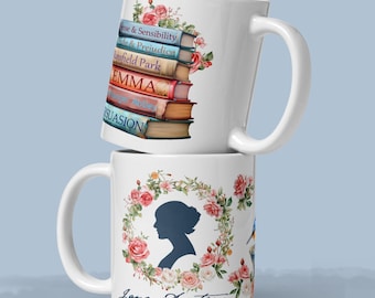 Jane Austen Mug:  Bookish Gift for Jane Austen Fan, Book Lover Gift, Cute Bookworm Gift, Romantic Bookclub Librarian English Teacher Tea Mug