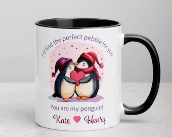 Couple Coffee Mug: Custom couple gift, Romantic mug gift for boyfriend, Personalized Valentine couple mug, You are my Penguin gift for wife