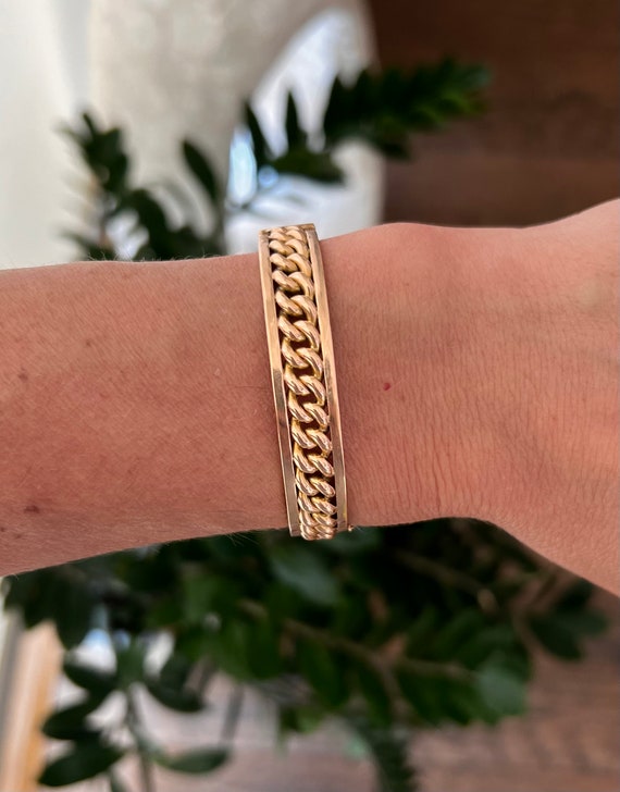 14k Rose Gold Curb Bangle - image 1